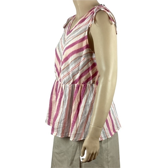 Lane Bryant Striped Tie Shoulder Top Size 18/20 Multicolor Linen Blend - Picture 4 of 7
